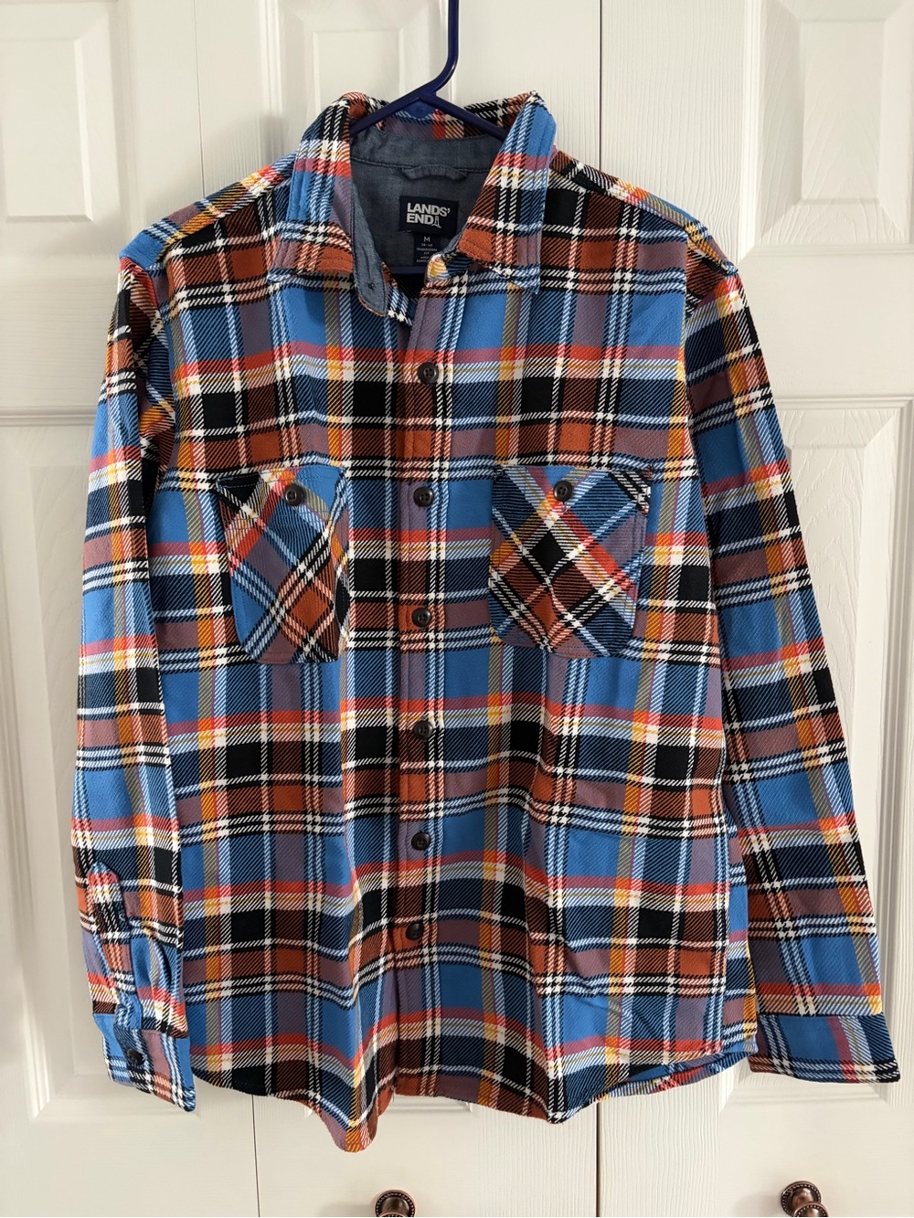 Lands' End Blue and Brown Plaid Button-Up Shirt